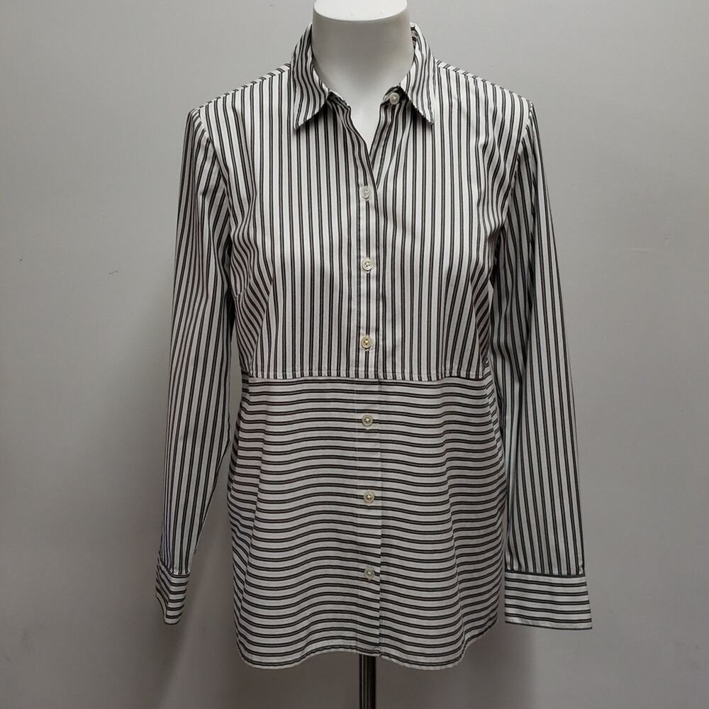 J. Jill Poplin Striped Button Up Shirt Long Sleeve Women's Size Small